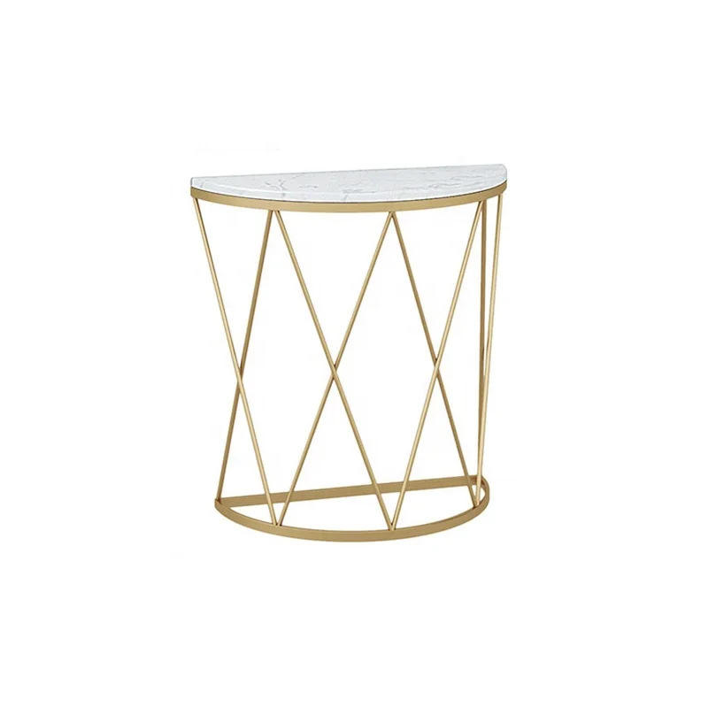 
Half Circle Round Hotel Marble Reception Table Sofa Bed Metal Side Table 