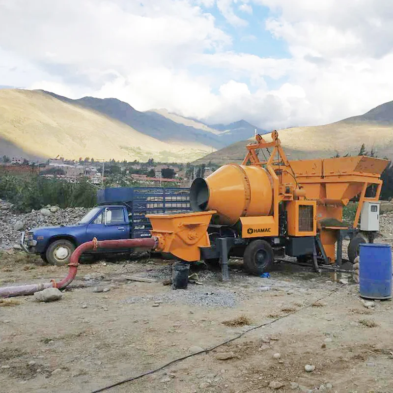 HAMAC portable Trailer Mounted diesel electric mini concrete cement mixers with pumps machines concrete pump mixer