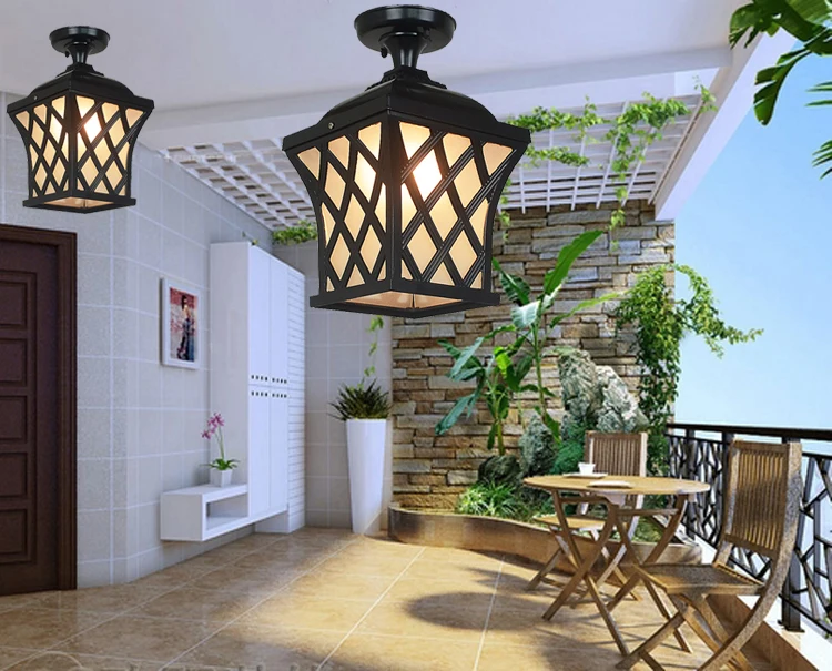 Garden Courtyard Terrace Hanging Lamp Aisle Gazebo Rack Waterproof Outdoor Pendant Light Low Cost Products European Black Custom