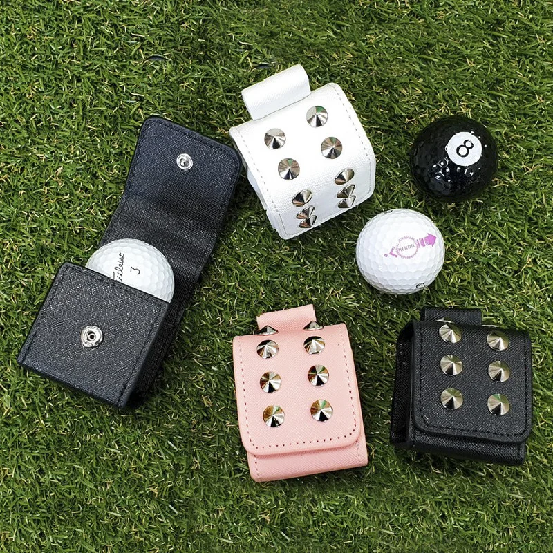 Promotional rivet one ball golf ball pouches customized strong magnet golf PU synthetic leather balls bags