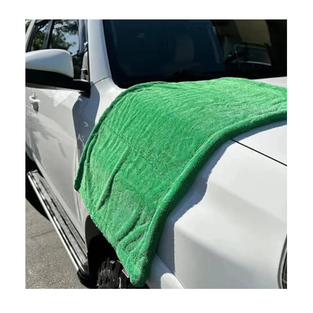 50x80cm green big car pro 1400gsm 1500 1600 1800 double side microfiber deluxe dual  microfibre drying towel for car monster