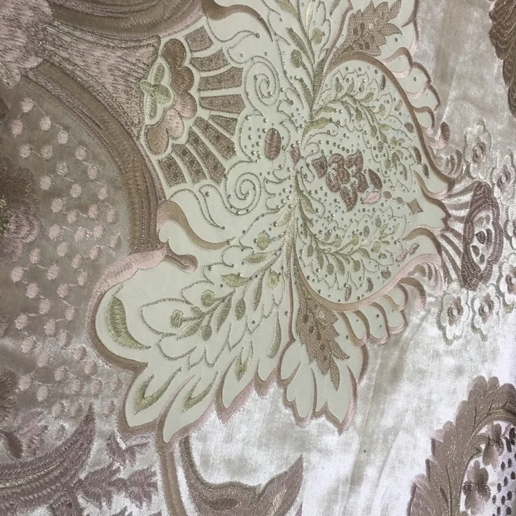 Hot Product Customised Rhinestone Decor Sequin Velvet Textiles Embroidery Curtain Fabric