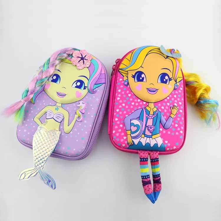 Printing sublimation kids pencil pouch case 3D eva hardtop pencil box with cartoon mermaid girl