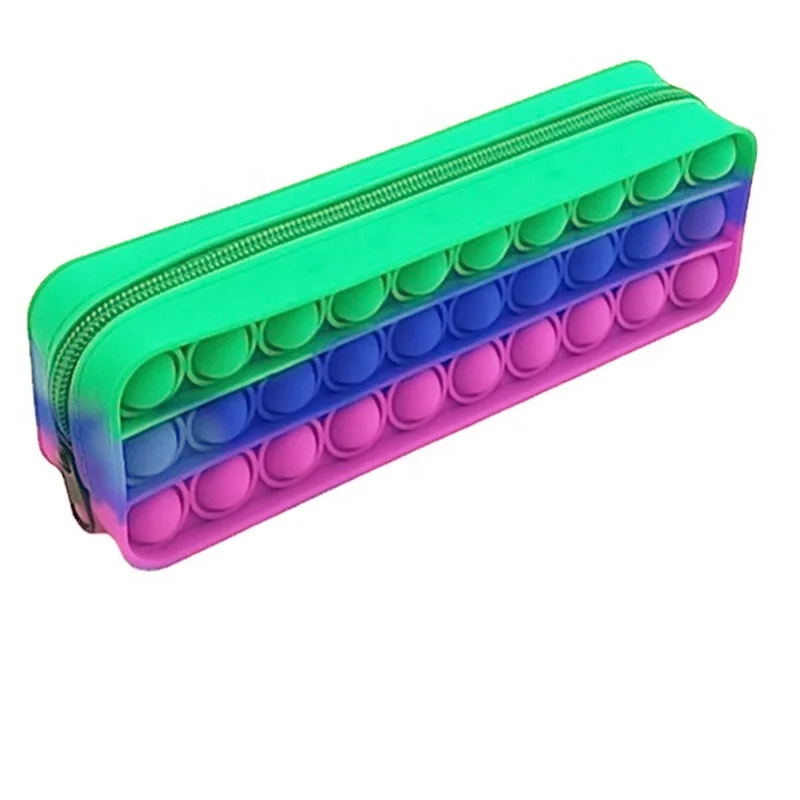 Kids Pencil Holder Simple Sensory Silicone Bubble Toy Bubble Stationery Storage Bag,  Decompression silicone pouch for kids