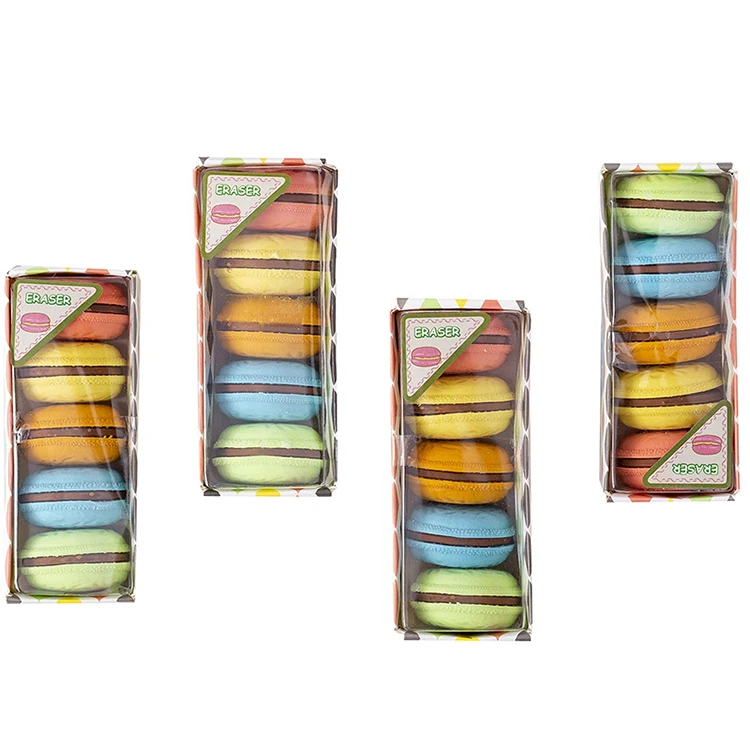 Candy colors cartoon small food eraser custom macaron japanese hi polymer block eraser kids food rubber 3d eraser
