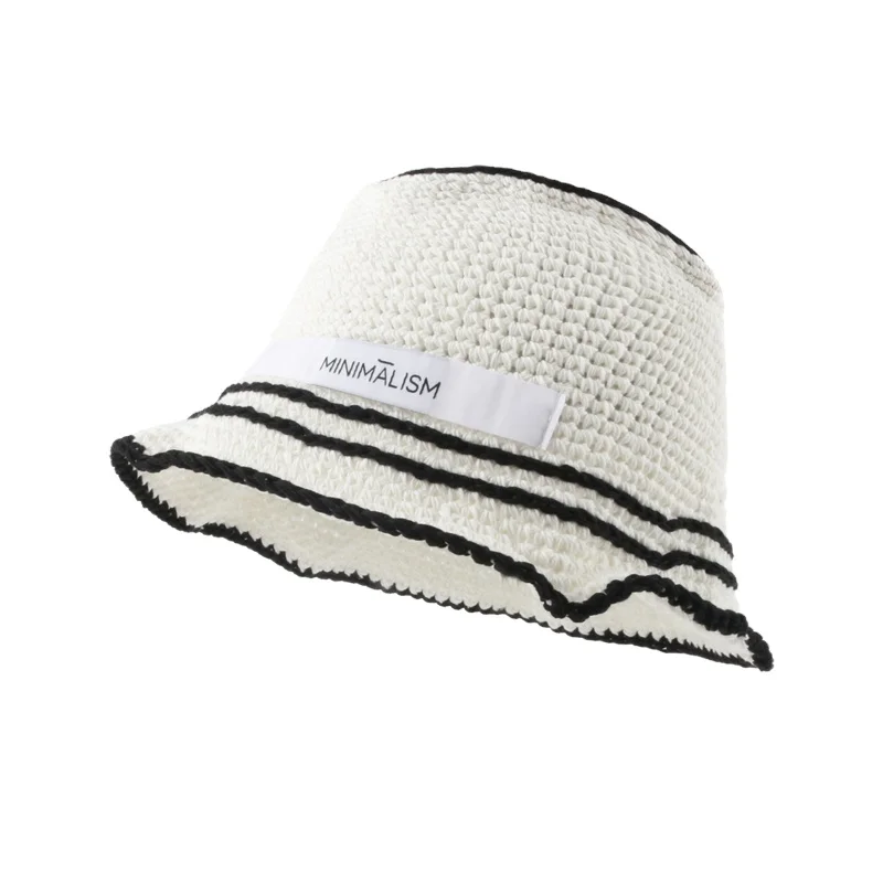 Japanese Crochet Knit Bucket Hat For Women Winter Trend High Quality Fisherman Hat Designer Black & White Contrast Bob Panama
