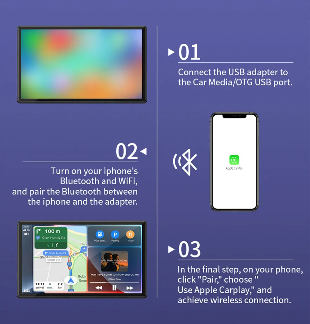 Laudtec Wireless Carplay Adapter for Phone BT Car Adapter Convert Wired to Wireless Carplay Dongle for Wireless Control Adapter
