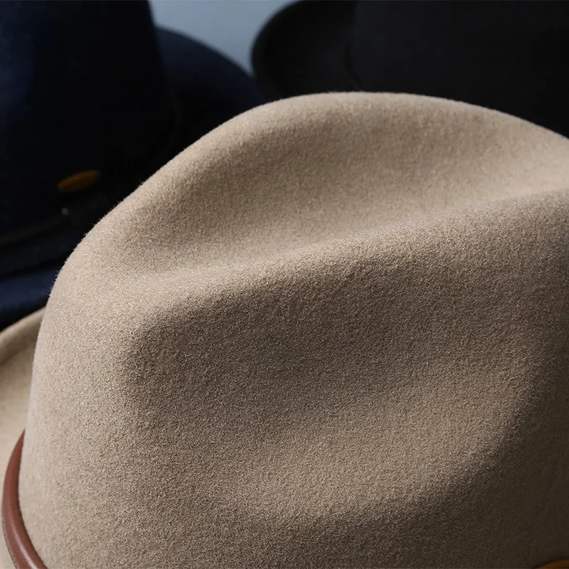 FREE SAMPLE yellow embroidered logo jazz trilby johnny depp fedora felt 	woolen fedora men hats classic hat for men