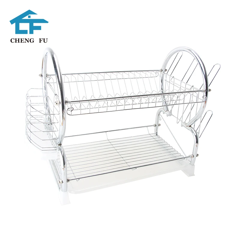 Customized Professional Adjustable Iron Wire 2 Tiers Metal Sink Drying Drainer Kitchen Storage Dish Rack Drainer