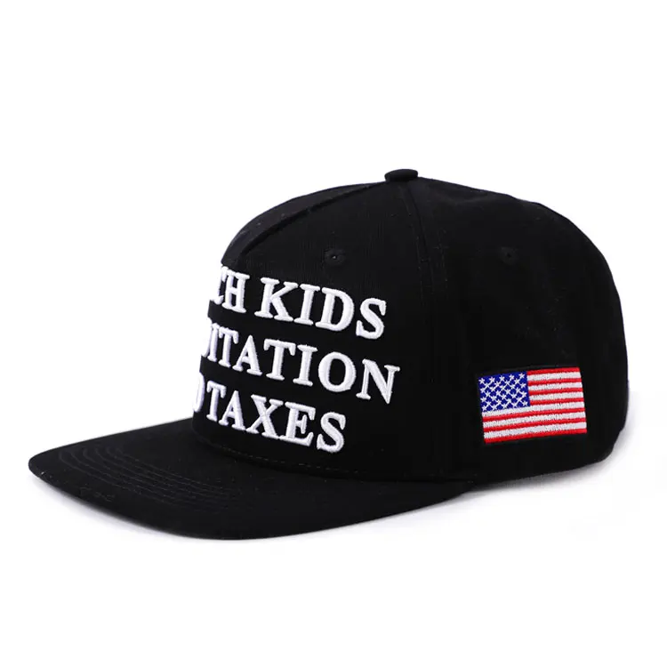 Wholesale New Men Adjustable Black Plain Blank Hip Hop 5 Panel A Frame 3D Puff Embroidery Logo Custom Snapback Cap Hat