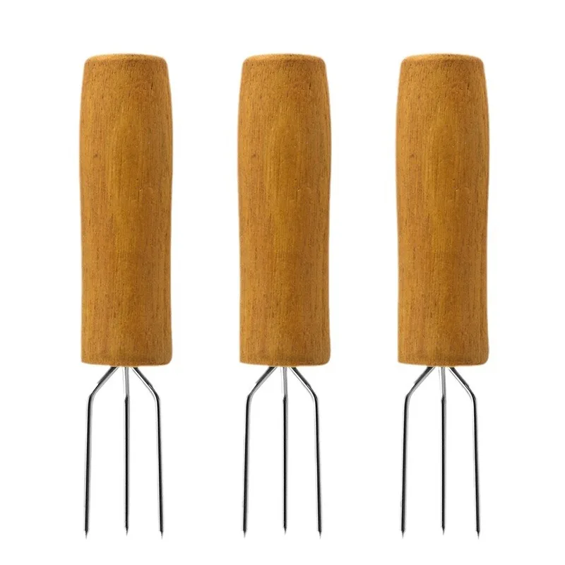 Corn Holders for Corn On The Cob, Stainless Steel Corn Cob Holders with Wooden Handle, Durable Anti-Scald Corn Holders