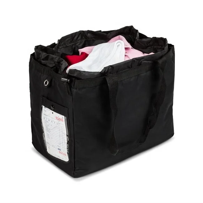 Square Custom Large Wash and Fold Industrial commercial hotel nylon laundry bags drawstring for clothes with logo strap