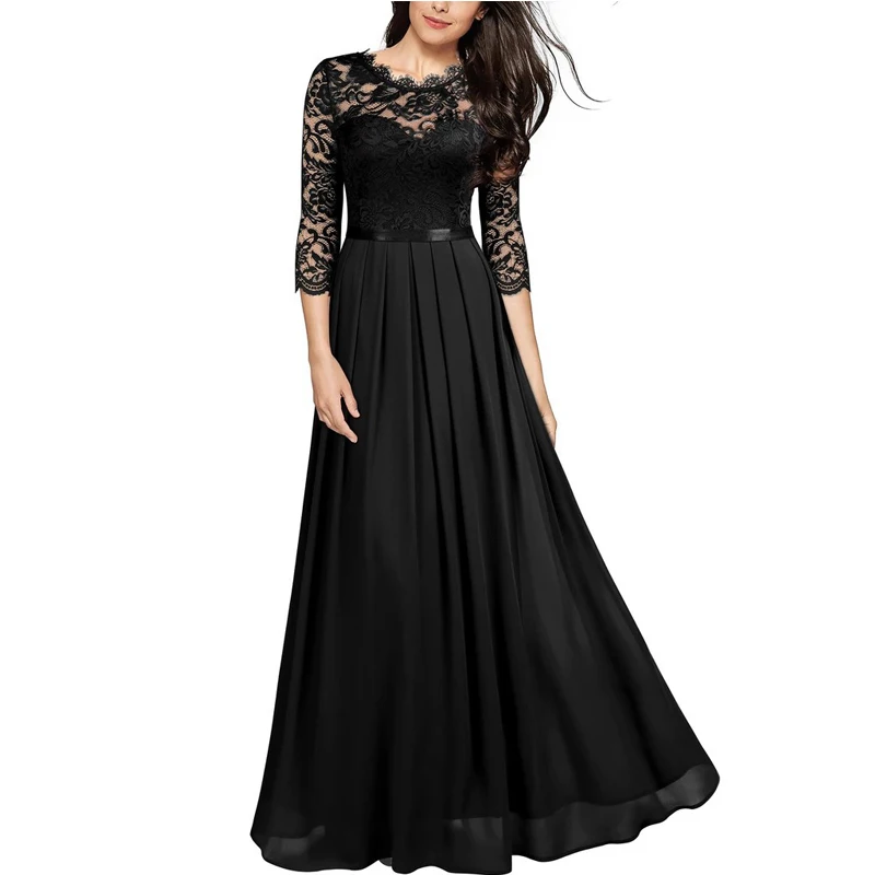 
GAO Women V Neck Mesh Pleated Long Dress Wedding Party Evening Bridesmaid Maxi Dresses 