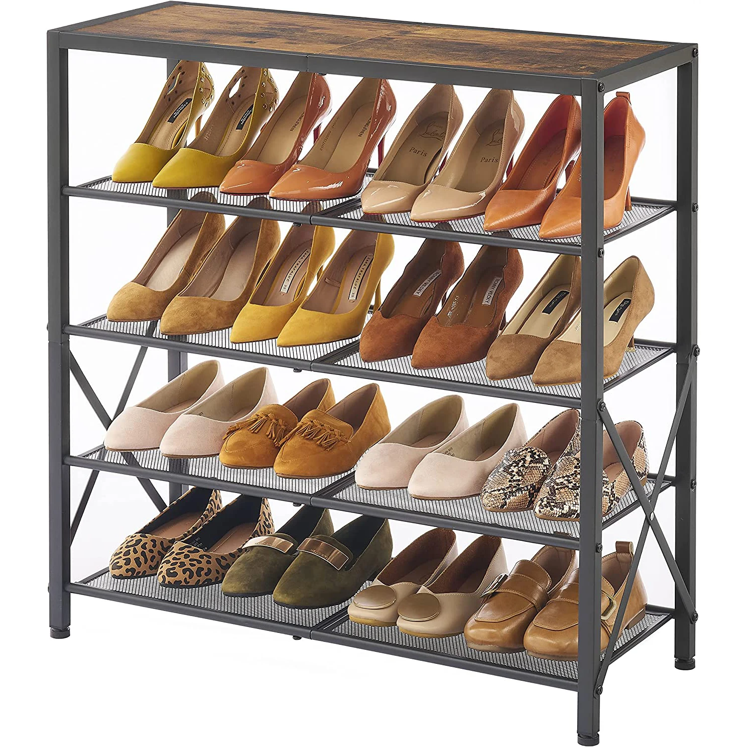 Industrial Metal Living Room Storage Organizer Shoe Cabinet Entryway Wholesale Wooden Shelf Rack 8-Tier Shoes Display Rack Stand
