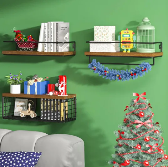 Multipurpose Towel Paper Shelves Bathroom Shelf Over Toilet  Wood Floating Shelves With Metal Frame