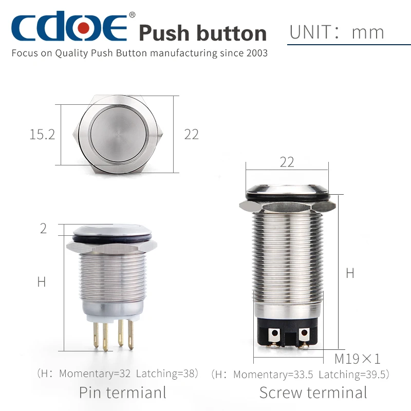 China button manufacturer waterproof anti vandal switch lighted metal pushbutton diameter 19 24v blue
