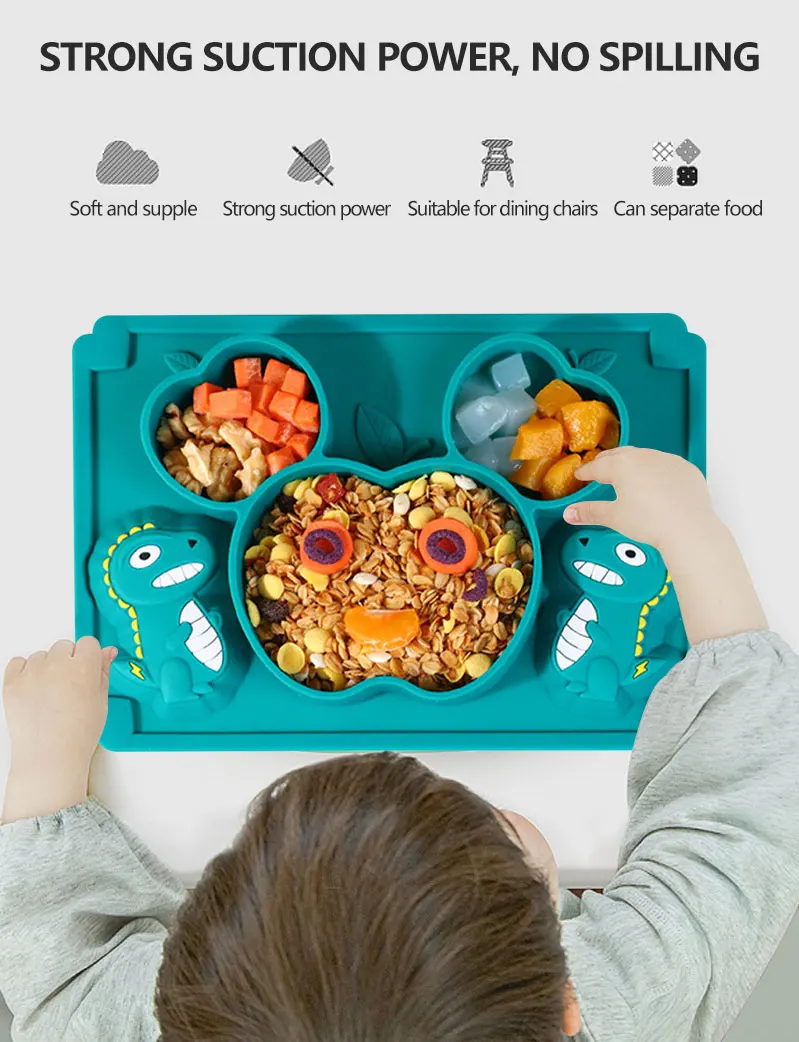 2022 hot selling Good Quality Factory Directly Baby Dinosaur Durable Toddler Plates Silicone Plate