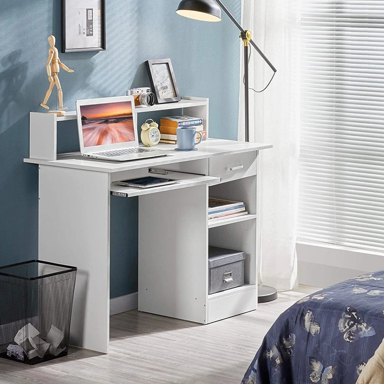 Black Computer Desk with Drawers Storage Shelf Keyboard Tray - Home Office Laptop Desktop Table for Small Spaces