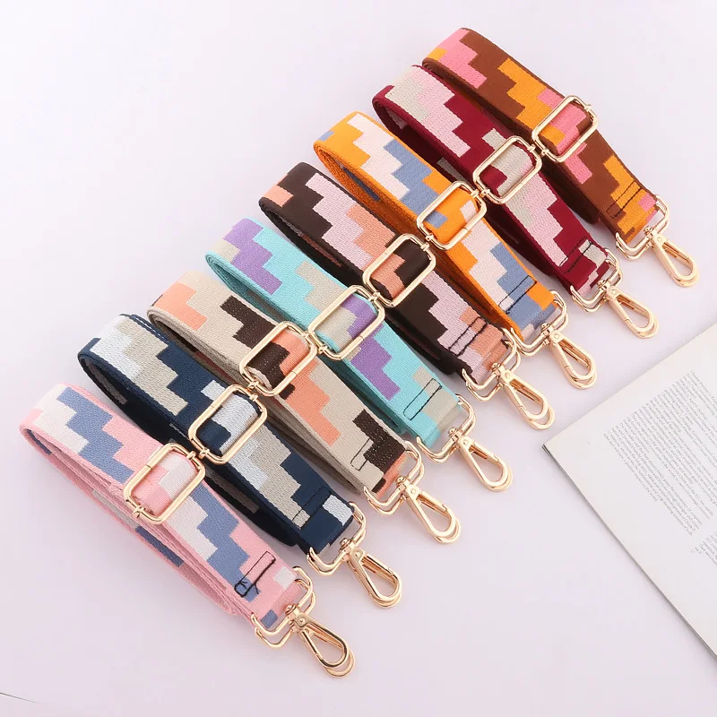 Multicolor Tetris Design Jacquard Webbing Crossbody Bag Straps 3.8cm Wide Adjustable Belt Strap For Ladies Handbag