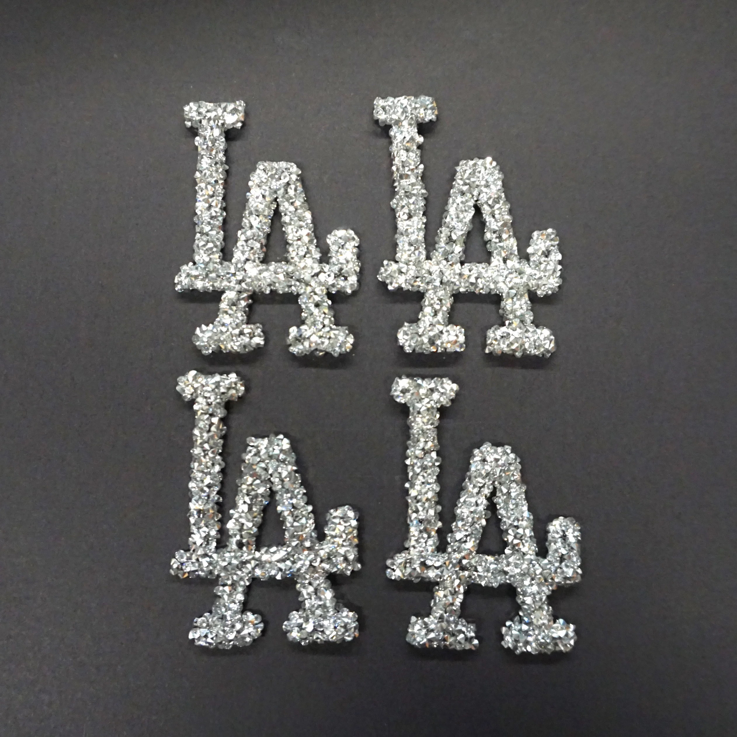 Free sample 3D crystal stone Chenille letter pearl iron on patches for