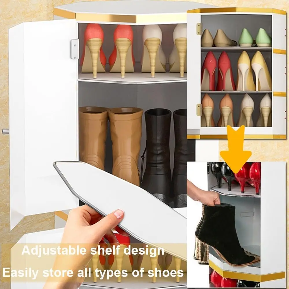 Multifunctional plastic white Round 7tiers Freestanding rotating 360 Degree shoe rack storage Organizer cabinet on Wheels