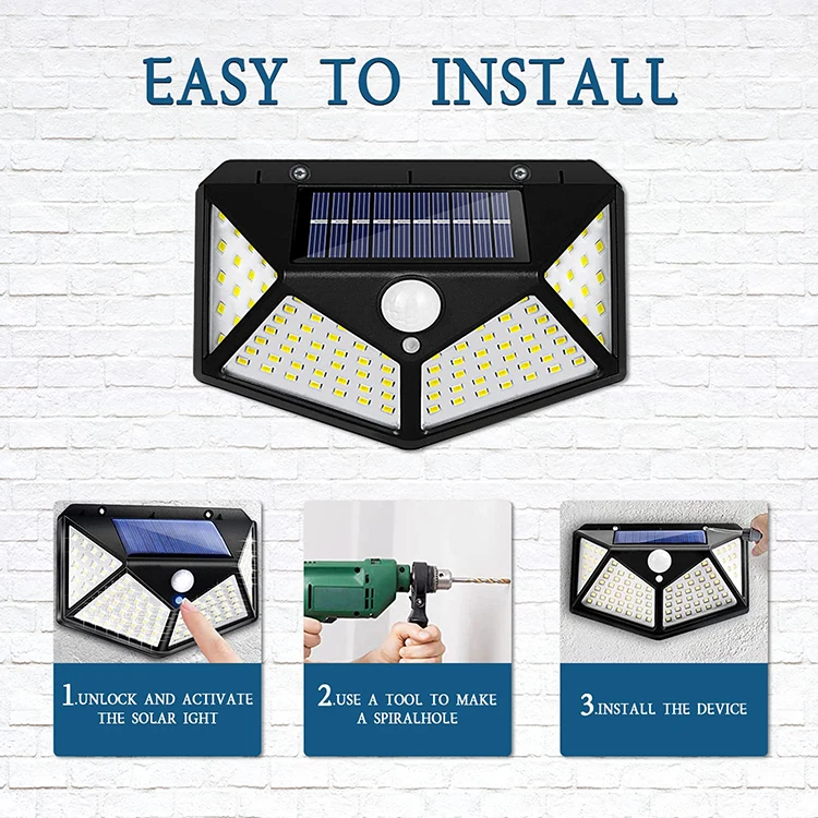 3 Modes 270 Degree Lighting Angle Motion Sensor IP65 Waterproof 100 LED Outdoor Solar Light