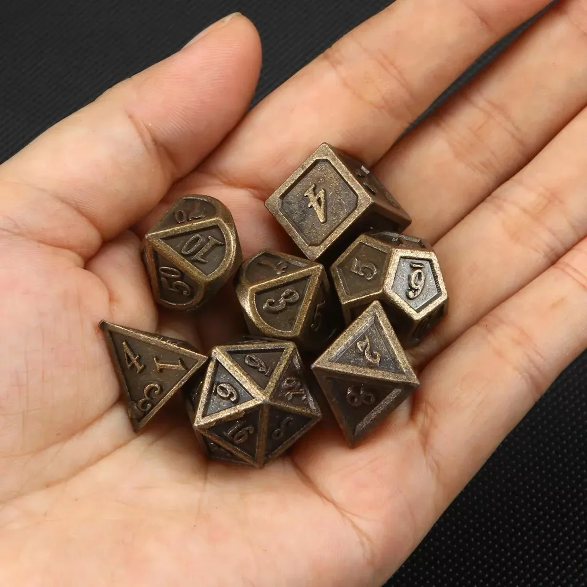 7 шт. бронзовый металлический многогранный DND игровой кости D20 D12 D10 D8 D6 D4 для RPG Dungeons Dragons MTG Настольный Декор для дома Техника Литья