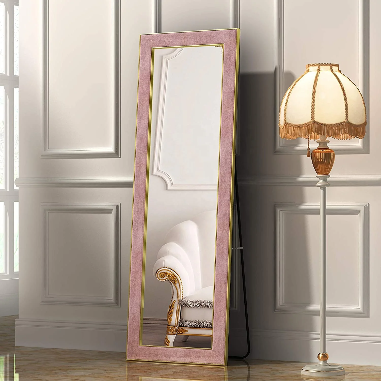 Amazon velvet mirror with stand Full Length Velvet Body Mirror for Home Decorative luxury large Mirror espejos decorativos