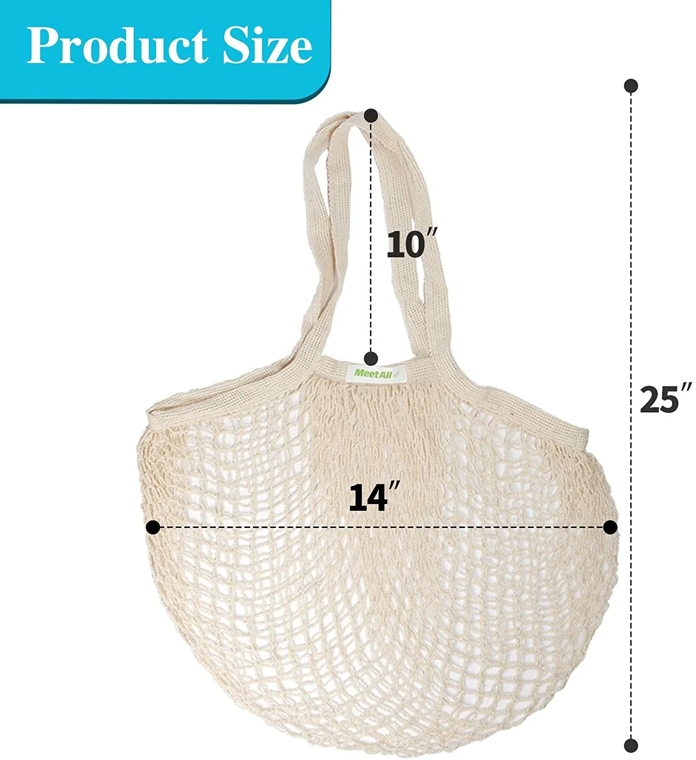Reusable Mesh Grocery Bags Net Produce Bags Cotton String Chic Tote Shopping Bags with Sturdy Handle