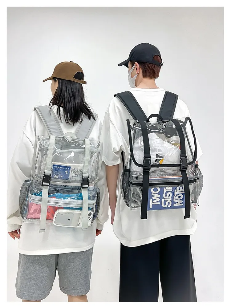 Wholesale Custom Logo Heavy Duty Big Capacity Waterproof Transparent Pvc Clear Boy Girls Book School Bag Backpack