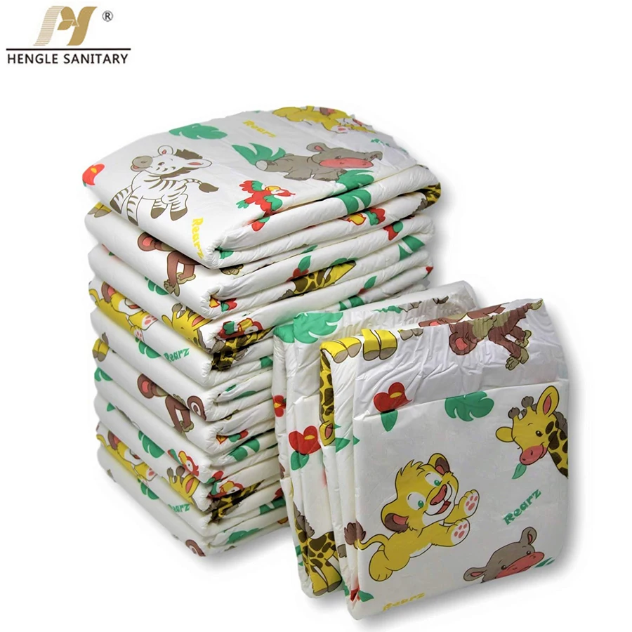 Wholesale disposable high water absorbent animal cartoon printed PE film cheap adult diapers provide free samples for hospitals