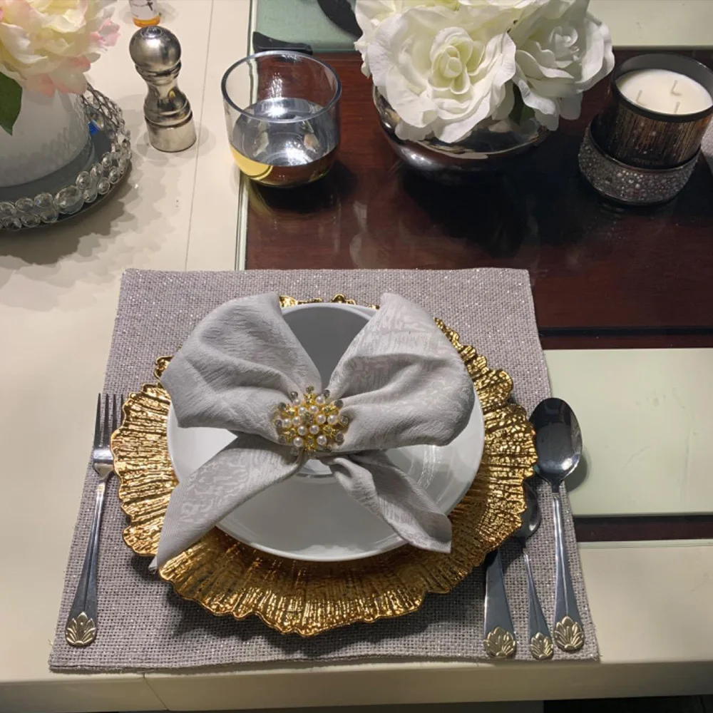 Wholesale Snow Flower Pearl Rhinestone Napkin Rings Buckles Wedding Party Dinner Decorative Table Napkin Ring Holder