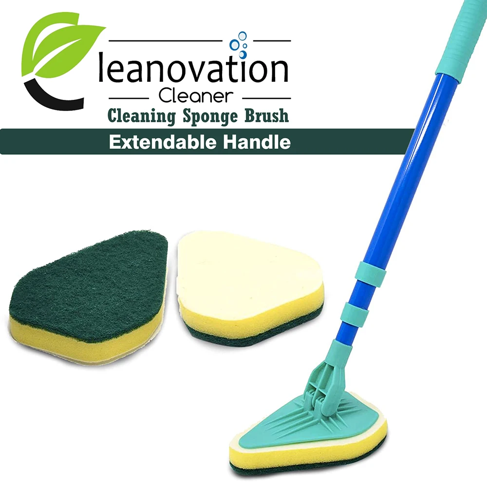 3 IN 1 Telescopic Extendable Handle Cleaning Sponge Brush for Clean Kitchen Bathroom Toilet Tiles Floor & Windows Easy Reach