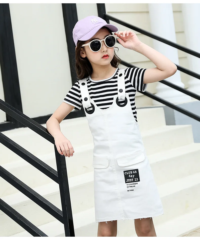 2024 Summer New Model Children Clothes Cotton Breathable T-shirt And Suspender Skirt Casual Clothes Set For Girls