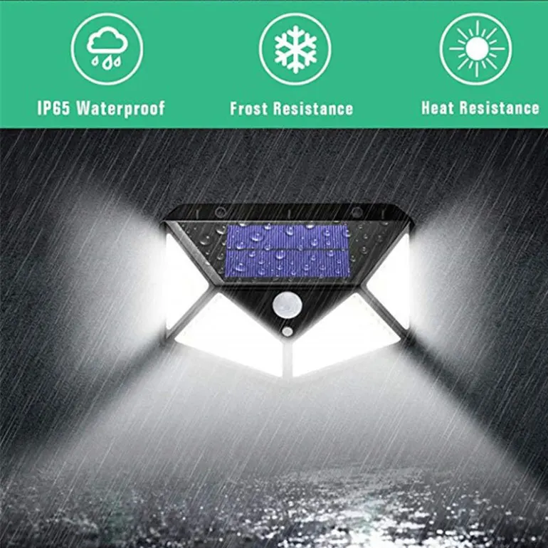 100 LED SMD 3 modes 270 big light emitting angle PIR motion sensor light solar wall light wireless outdoor waterproof LED IP65