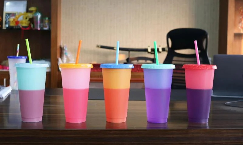 Mazoho Color Changing Cups 16/24 Oz Reusable Plastic BPA Free Tumblers For Kids Summer Coffee For Party With Lids And Straws
