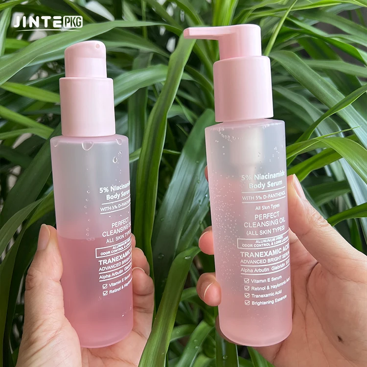 Lovely Pink Color Empty Plastic Body Care Lotion Bottle For Skincare Packaging with Lotion Pump PET Plastic Frosted Pink Bottle