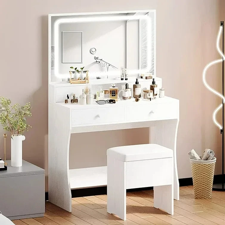 Low Price High Quality Vanity Set With LED Illuminated Mirror and Power Socket Dressing Table With Four Drawers for the Bedroom