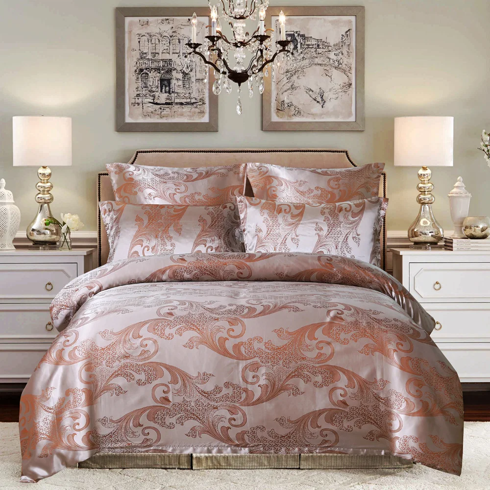 Luxury Jacquard Duvet Cover Set Customized Floral Pillowcase US EU Comforter Cover Bed Linen Brushed Microfiber Bedding Set