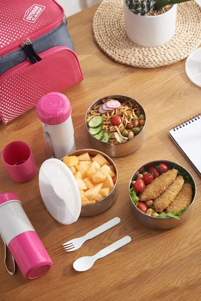 
Outdoor Picnic School Kids Meal Container SS Lunch Box Water Bottle Reusable Cooler Thermal Lunch Bag 