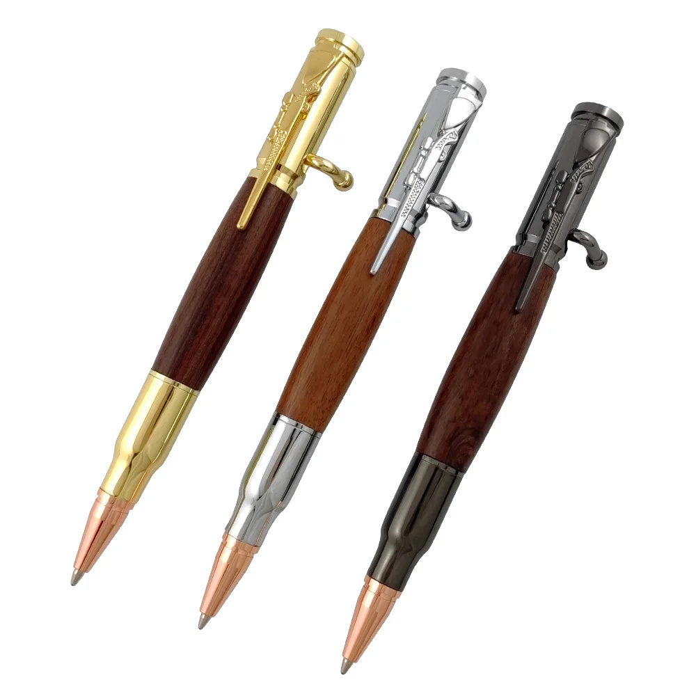luxury Metal BallPoint Gun pen 30 Calibre Brass Bolt Action Ball Pen DIY Woodturning Pen Kits with Finished wooden barrel Gift