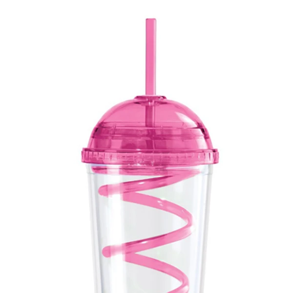 Double plastic coffee cup with straw advertising  detachable plastic cup double paper cup