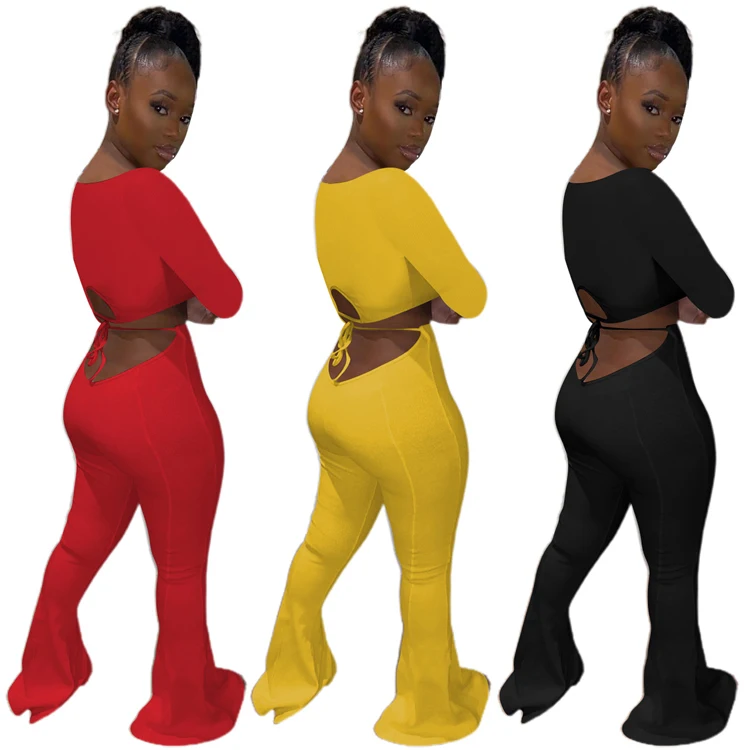  Amazon New Fall and Winter Clothes Women 2 Piece outfits Sexy Solid Color Long Sleeve Two Set Clothing