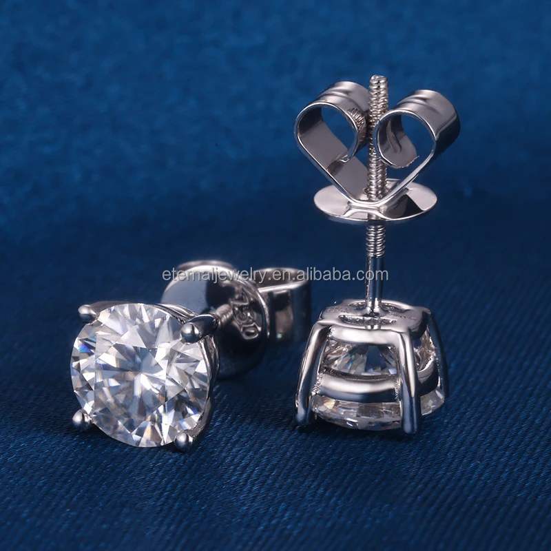 100% Алмазный тестер S925 серебро 10K 14K 18K ТВЕРДОЕ ЗОЛОТО VVS 0.5ct 1ct 2ct круглые блестящие серьги-гвоздики с муассанитом