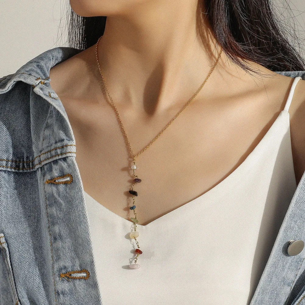 Религиозные украшения Ожерелье Из Натурального Кристалла 7 чакр радужные Кристаллы из нержавеющей стали ожерелья с исцеляющими камнями