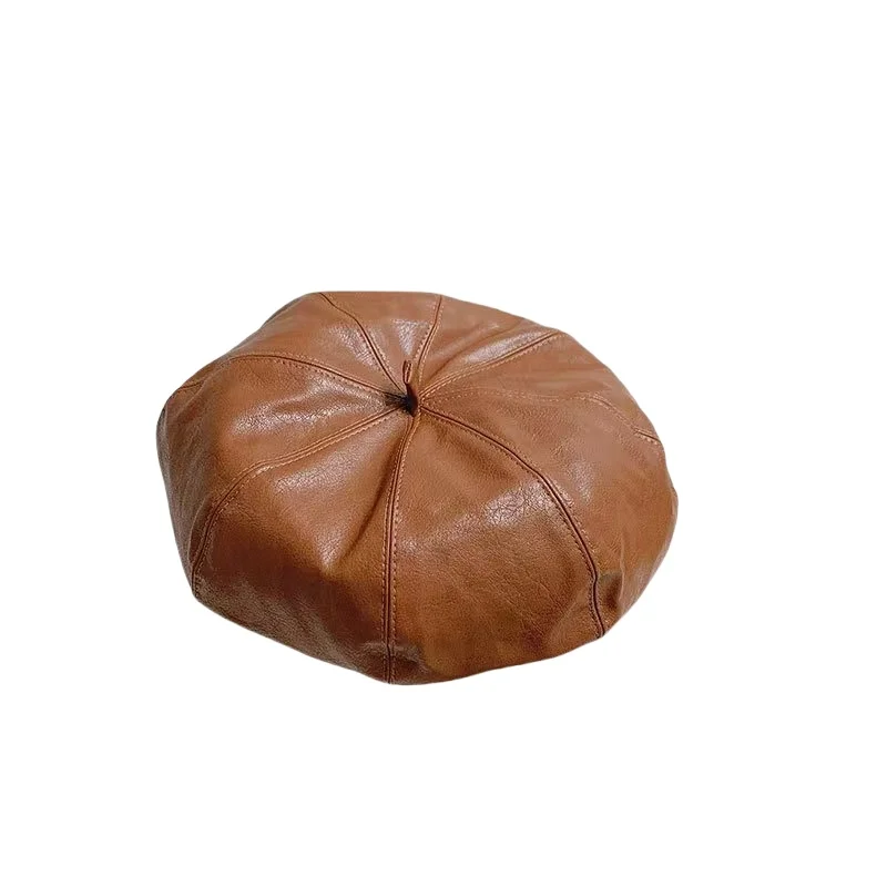 Wholesale Custom Fashion Painter Artist Ladies Winter Fall Painter style Ladies Solid color warm PU leather beret hat