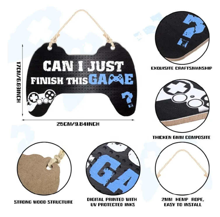 Can I Just Finish This Game Hanging Game Controller Wooden Plaque Gaming Quote Signs
