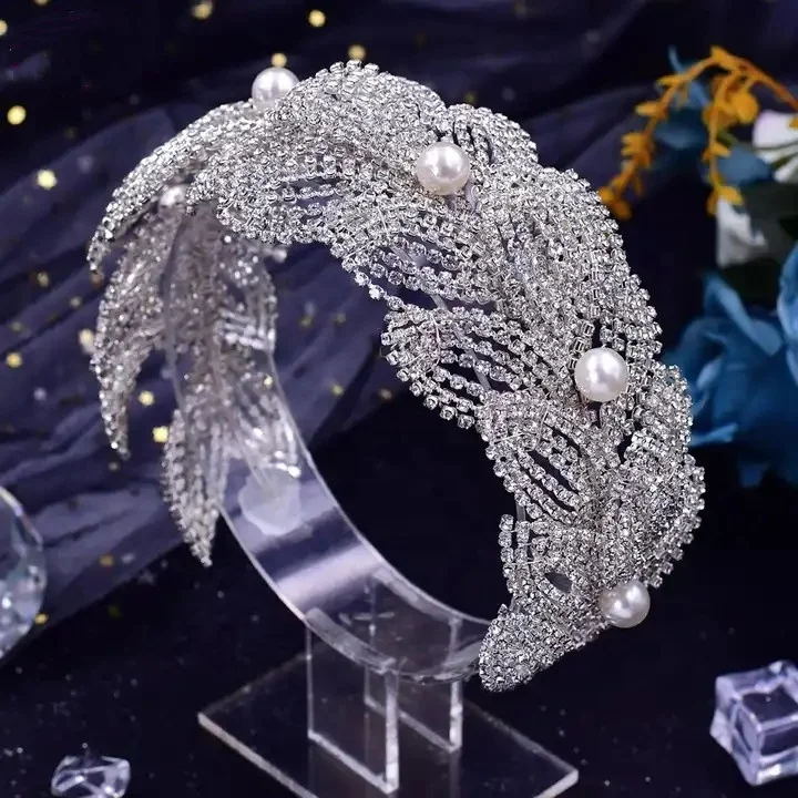 Keyon Bridal Crystal Crown Headpiece Pearl Bridesmaids Wedding Headband Rhinestone Bridal Hair Accessories