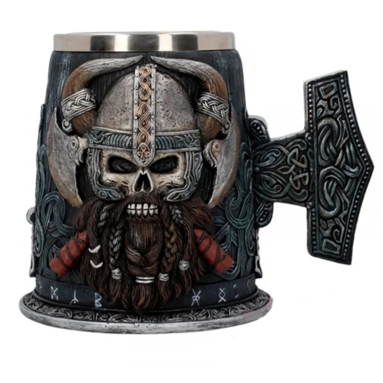 Middle Ages Viking Pirate Coffee Mugs Stainless Steel 3D Resin Cups and Mugs Copo Tankard Beer Wine Big Capacity Cup Caneca