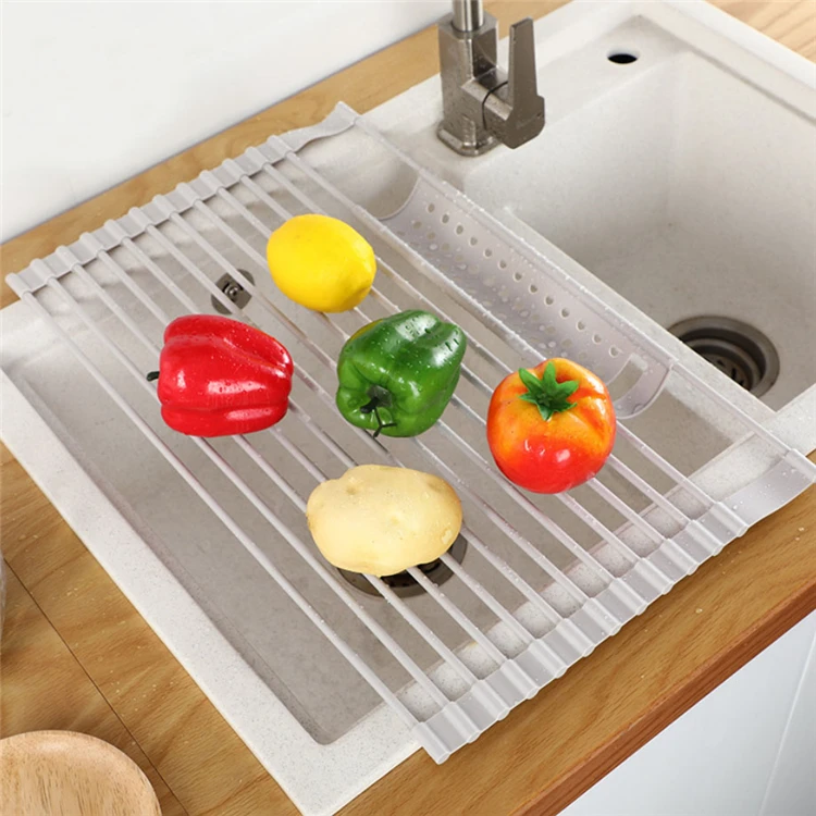 Alibaba Hot Sale Full Covered Non-Slip Dish Drying Rack Roll-Up Dish Drying Rack Stainless Steel Sink Dish Drain Racks